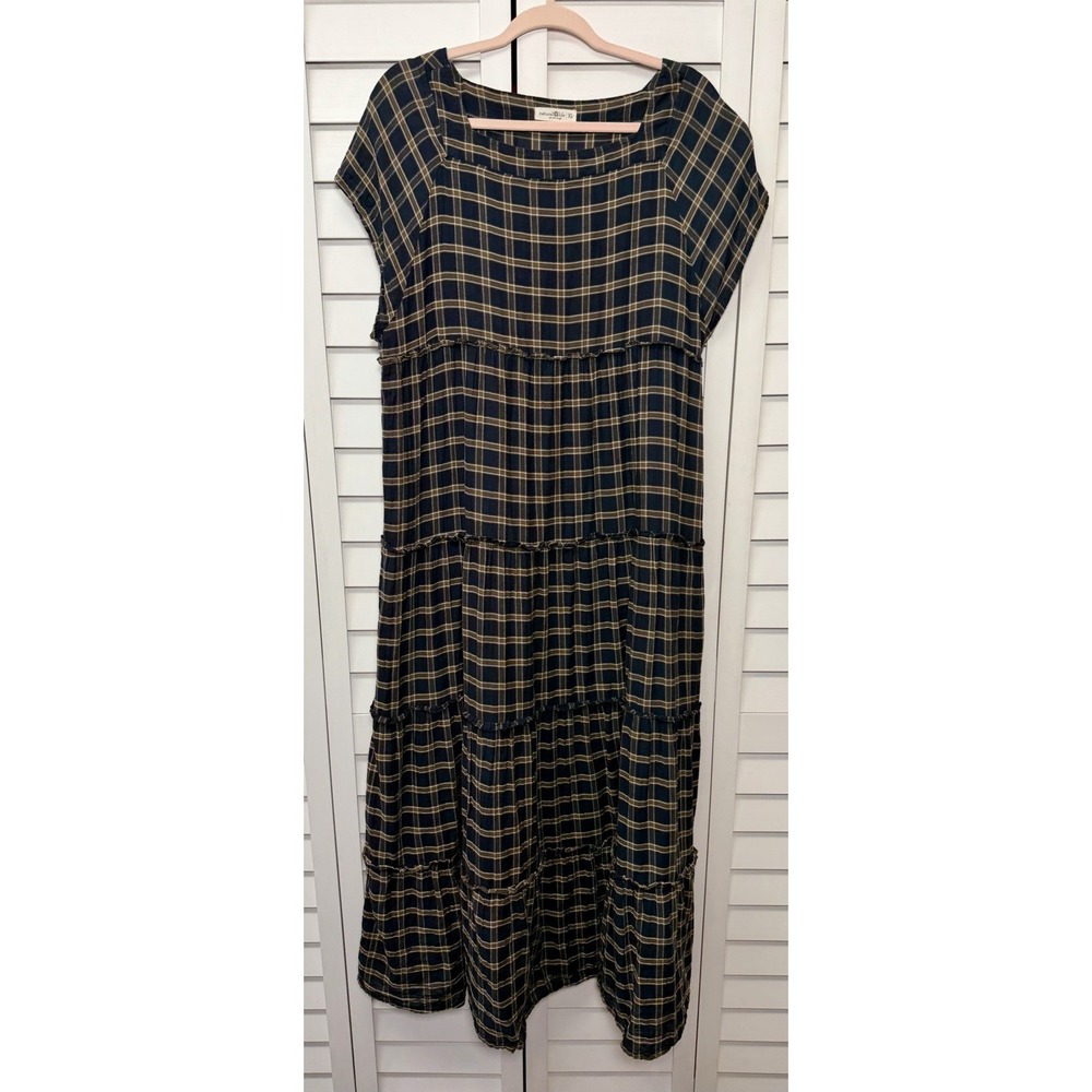 Natural Life Berkley Boho Plaid Cotton Tiered Ruffle Maxi Dress Women's Size XL - Picture 4 of 11
